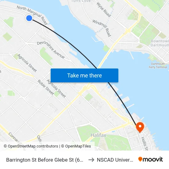 Barrington St Before Glebe St (6099) to NSCAD University map