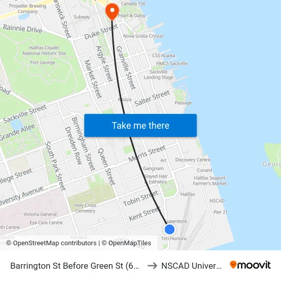 Barrington St Before Green St (6093) to NSCAD University map