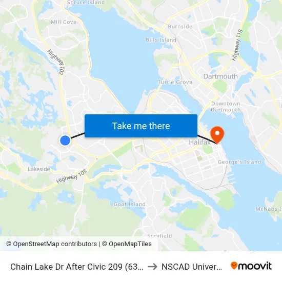 Chain Lake Dr After Civic 209 (6389) to NSCAD University map
