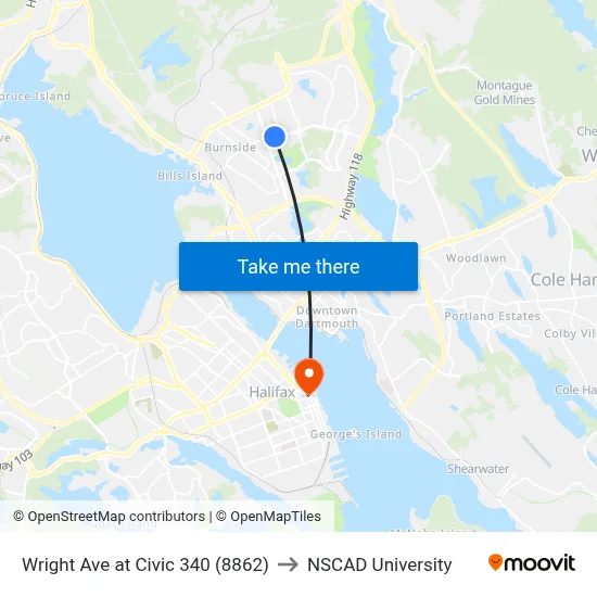 Wright Ave at Civic 340 (8862) to NSCAD University map