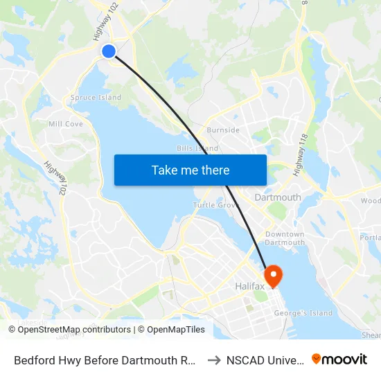Bedford Hwy Before Dartmouth Rd (6270) to NSCAD University map
