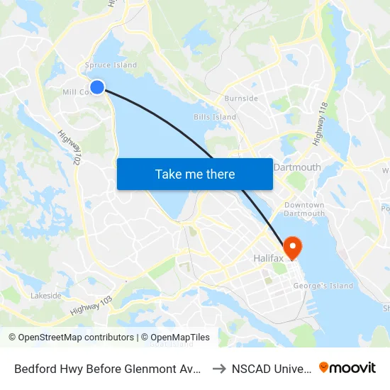 Bedford Hwy Before Glenmont Ave (6274) to NSCAD University map