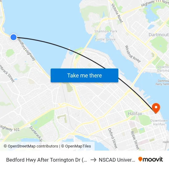 Bedford Hwy After Torrington Dr (6279) to NSCAD University map
