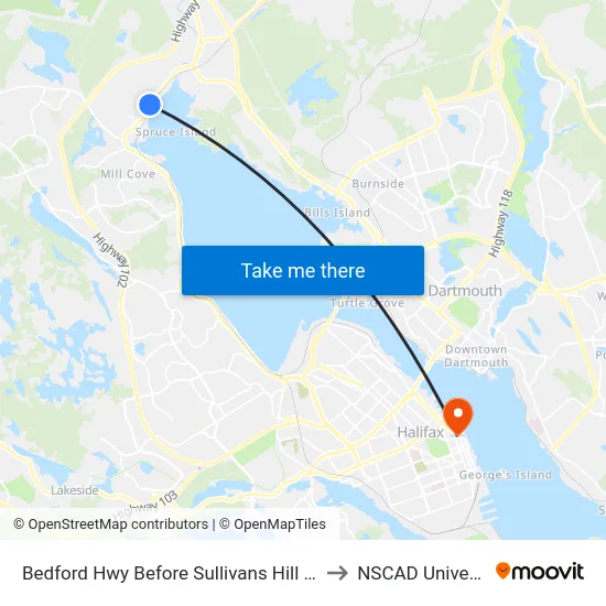 Bedford Hwy Before Sullivans Hill (6278) to NSCAD University map