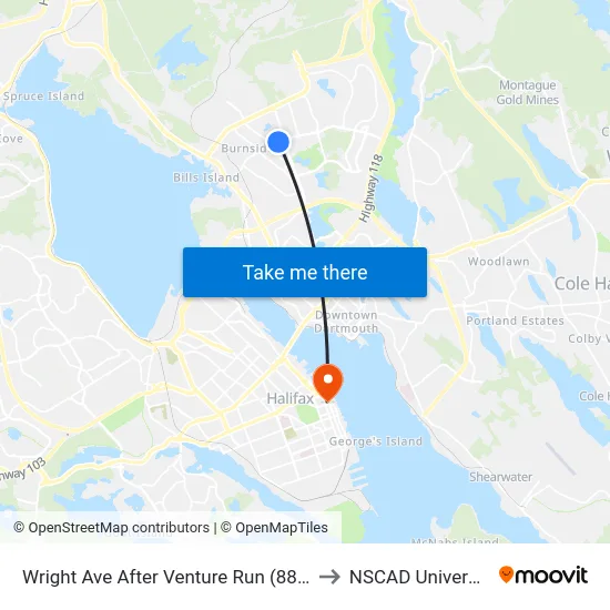 Wright Ave After Venture Run (8861) to NSCAD University map