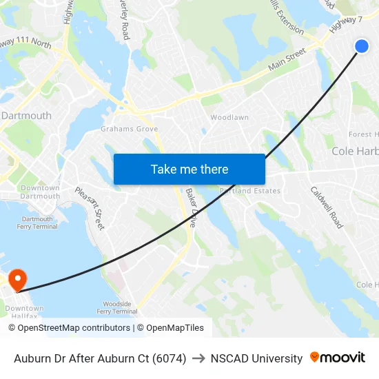 Auburn Dr After Auburn Ct (6074) to NSCAD University map