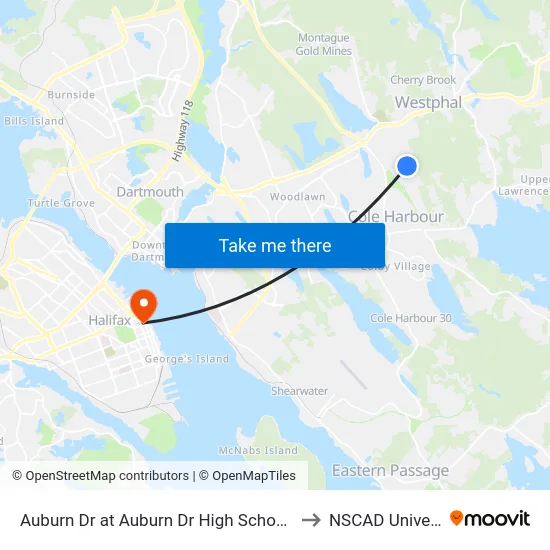 Auburn Dr at Auburn Dr High School (6073) to NSCAD University map