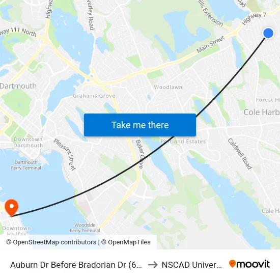 Auburn Dr Before Bradorian Dr (6072) to NSCAD University map