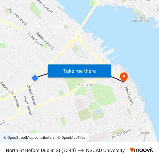North St Before Dublin St (7344) to NSCAD University map