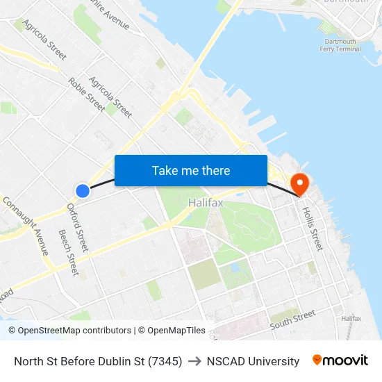 North St Before Dublin St (7345) to NSCAD University map