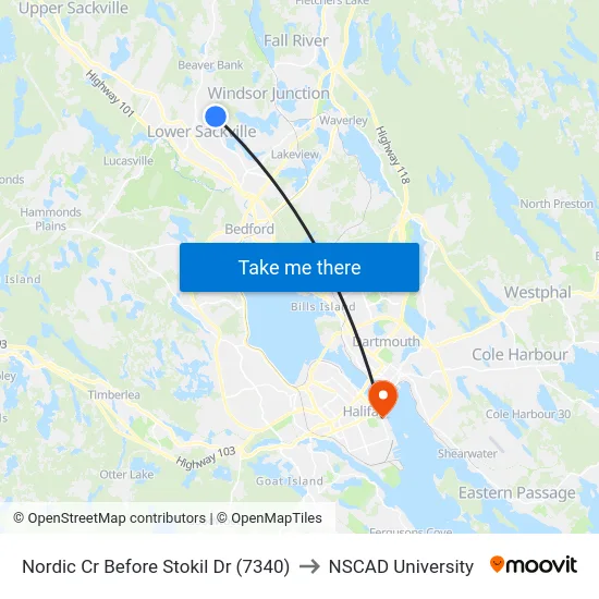 Nordic Cr Before Stokil Dr (7340) to NSCAD University map