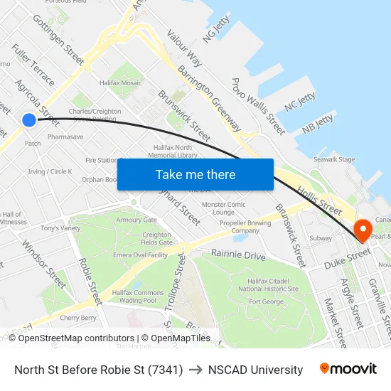 North St Before Robie St (7341) to NSCAD University map