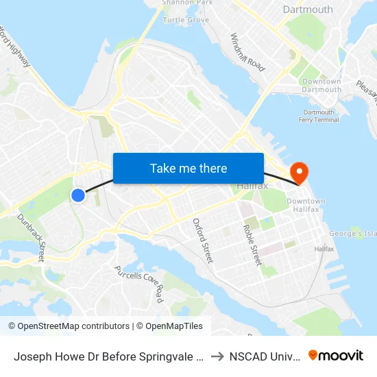 Joseph Howe Dr Before Springvale Ave (7009) to NSCAD University map