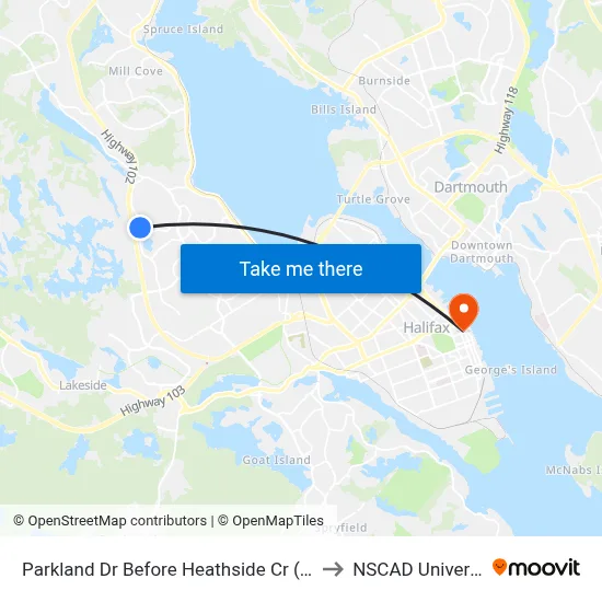 Parkland Dr Before Heathside Cr (9025) to NSCAD University map