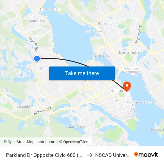 Parkland Dr Opposite Civic 680 (9027) to NSCAD University map