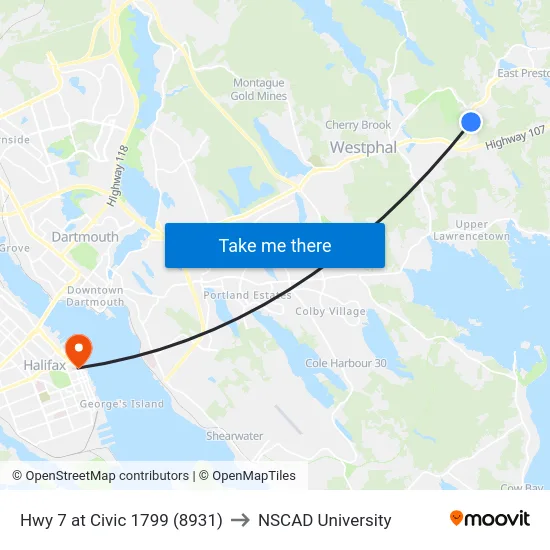Hwy 7 at Civic 1799 (8931) to NSCAD University map