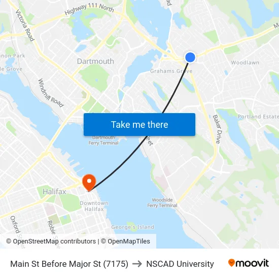 Main St Before Major St (7175) to NSCAD University map
