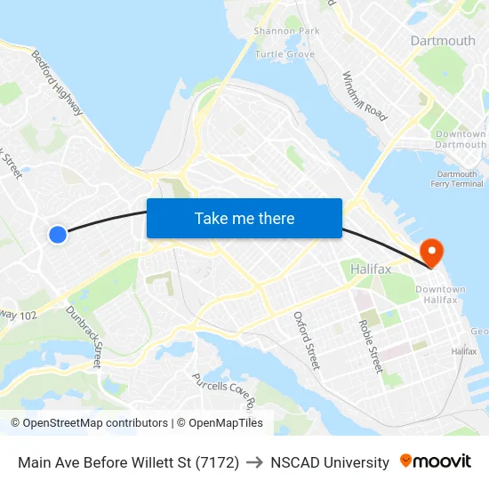 Main Ave Before Willett St (7172) to NSCAD University map