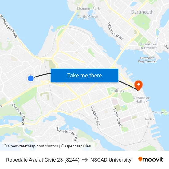 Rosedale Ave at Civic 23 (8244) to NSCAD University map