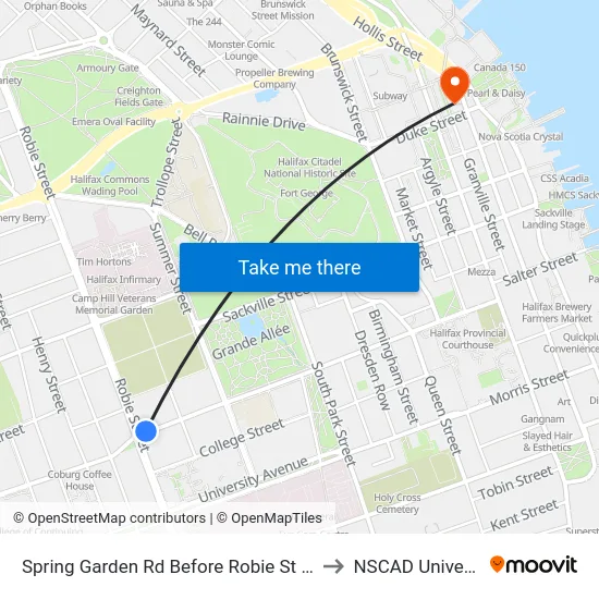 Spring Garden Rd Before Robie St (8332) to NSCAD University map