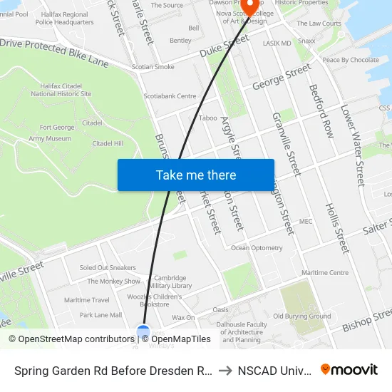 Spring Garden Rd Before Dresden Row (8330) to NSCAD University map