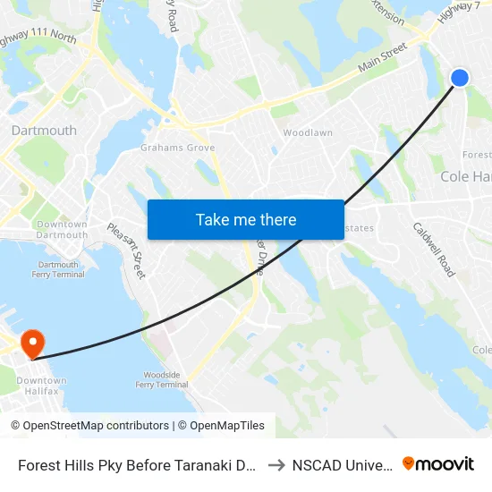 Forest Hills Pky Before Taranaki Dr (6668) to NSCAD University map