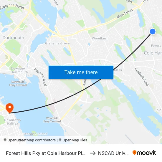 Forest Hills Pky at Cole Harbour Place (6669) to NSCAD University map