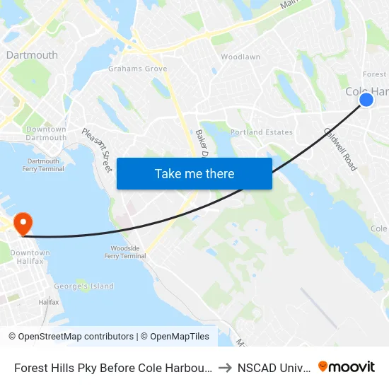 Forest Hills Pky Before Cole Harbour Rd (6667) to NSCAD University map