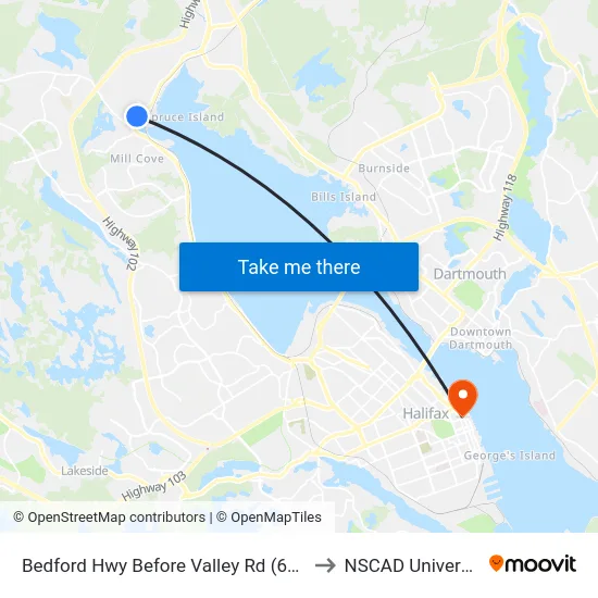 Bedford Hwy Before Valley Rd (6280) to NSCAD University map