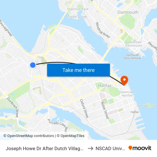 Joseph Howe Dr After Dutch Village Rd (6982) to NSCAD University map