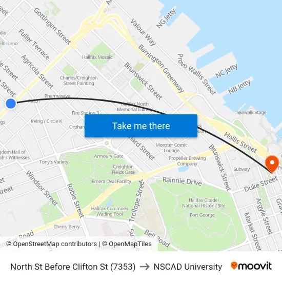 North St Before Clifton St (7353) to NSCAD University map