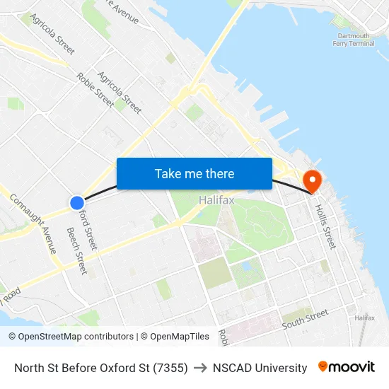North St Before Oxford St (7355) to NSCAD University map