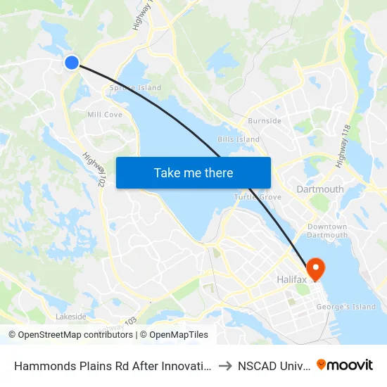 Hammonds Plains Rd After Innovation Dr (9056) to NSCAD University map