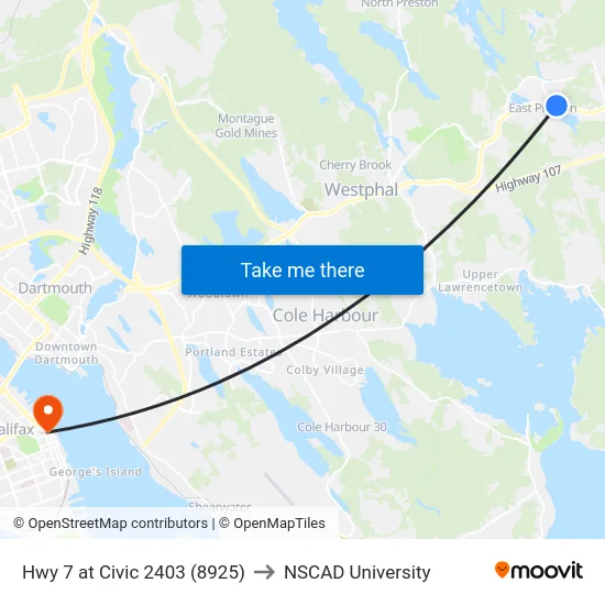 Hwy 7 at Civic 2403 (8925) to NSCAD University map