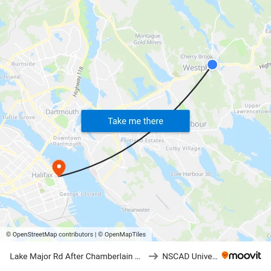 Lake Major Rd After Chamberlain Dr (7103) to NSCAD University map