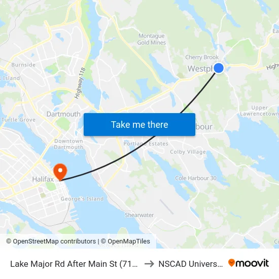 Lake Major Rd After Main St (7106) to NSCAD University map