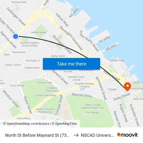 North St Before Maynard St (7354) to NSCAD University map