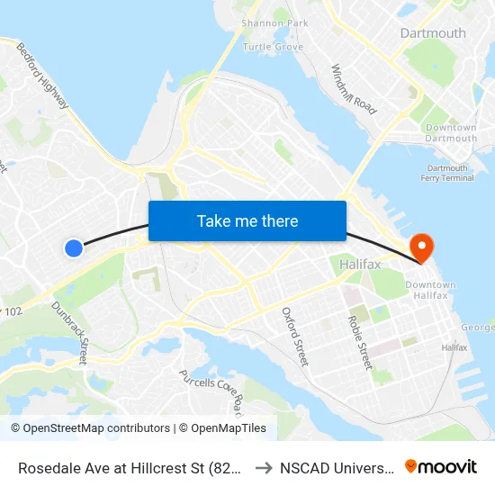 Rosedale Ave at Hillcrest St (8250) to NSCAD University map