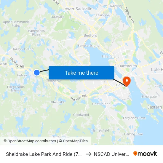 Sheldrake Lake Park And Ride (7618) to NSCAD University map