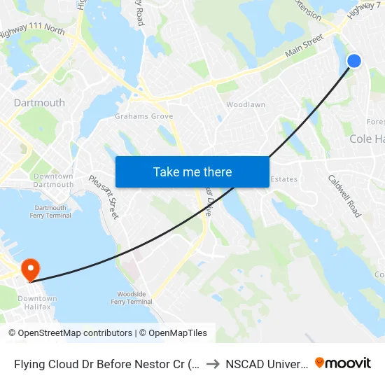 Flying Cloud Dr Before Nestor Cr (6709) to NSCAD University map