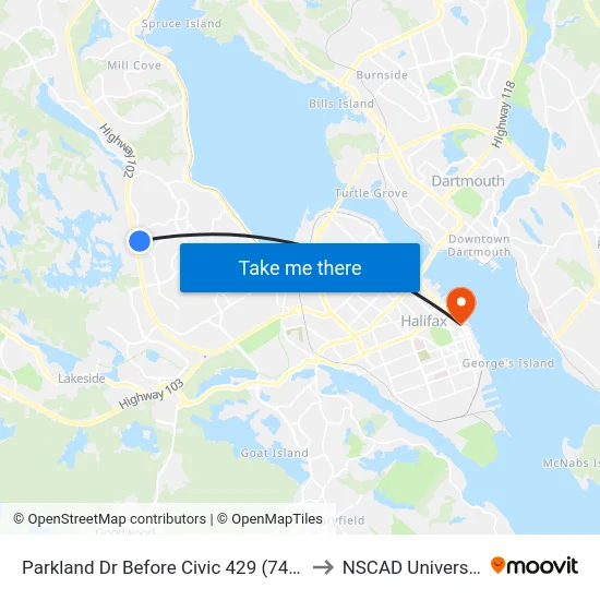 Parkland Dr Before Civic 429 (7436) to NSCAD University map