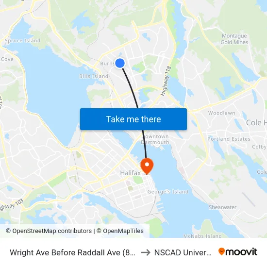 Wright Ave Before Raddall Ave (8860) to NSCAD University map