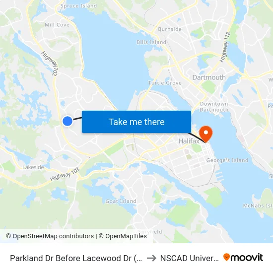 Parkland Dr Before Lacewood Dr (7438) to NSCAD University map
