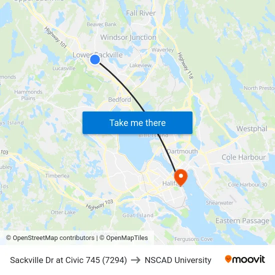 Sackville Dr at Civic 745 (7294) to NSCAD University map