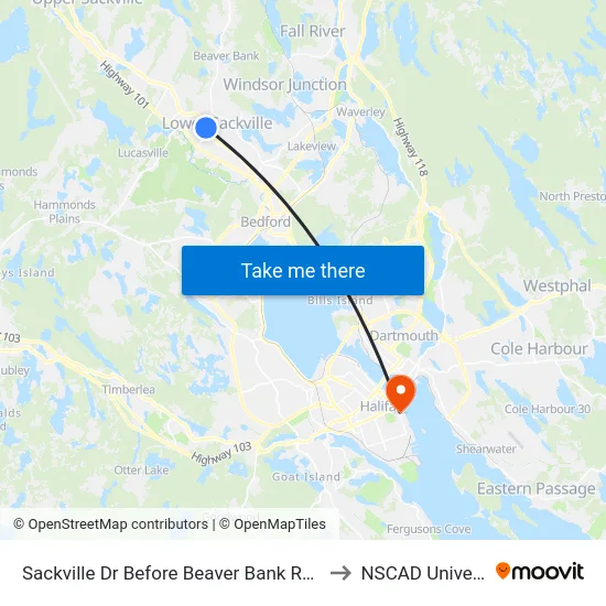 Sackville Dr Before Beaver Bank Rd (7297) to NSCAD University map
