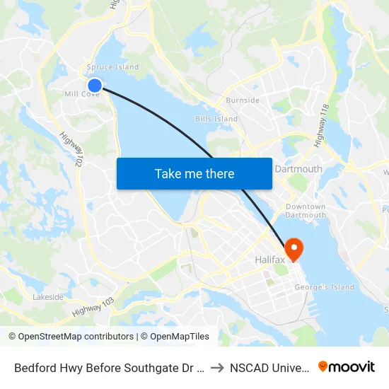 Bedford Hwy Before Southgate Dr (6290) to NSCAD University map