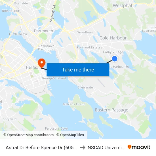 Astral Dr Before Spence Dr (6059) to NSCAD University map