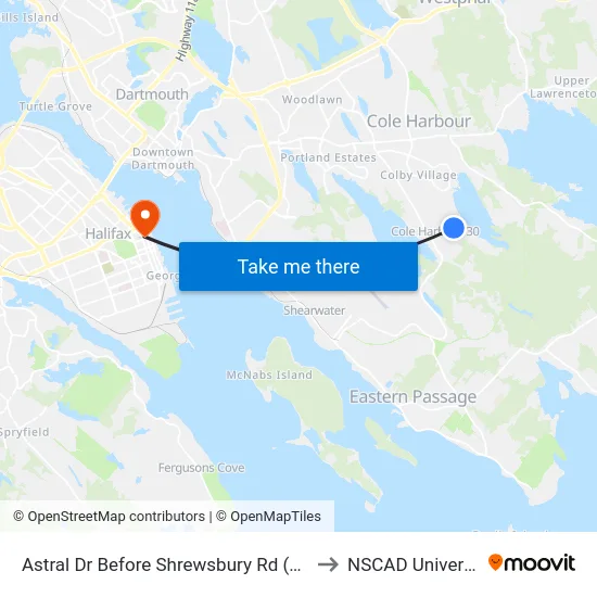 Astral Dr Before Shrewsbury Rd (6058) to NSCAD University map