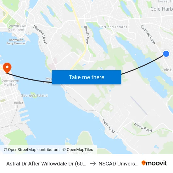 Astral Dr After Willowdale Dr (6056) to NSCAD University map