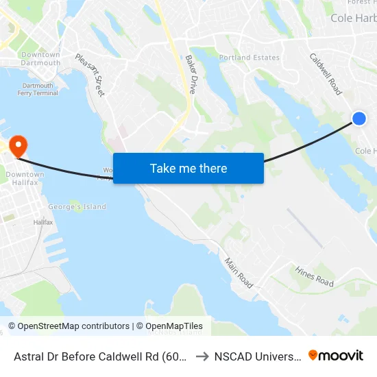 Astral Dr Before Caldwell Rd (6050) to NSCAD University map